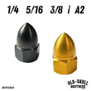 Hutmutter 1/4, 5/16, 3/8 kurz mit Spitze Edelstahl PVD | Kratzfest Schwarz Gold Natur