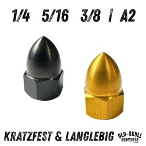 Hutmutter 1/4, 5/16, 3/8 kurz mit Spitze Edelstahl PVD | Kratzfest Schwarz Gold Natur