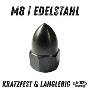 Hutmutter M8 kurz mit Spitze Edelstahl PVD | Kratzfest Schwarz Gold Natur